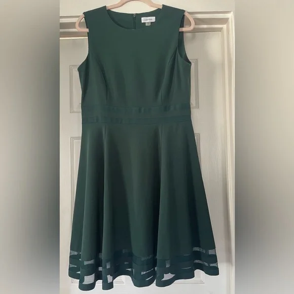 Calvin Klein | Dresses | Calvin Klein Round Neck Sleeveless Illusion Hem  Crepe Aline Dress Size 2